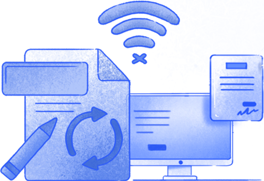 Illustration to show that Zoho Writer allows creation and editing of documents both online and offline easily