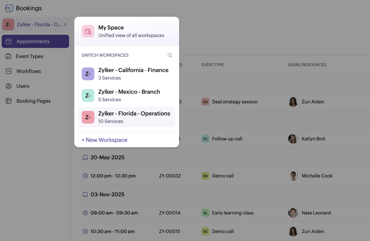 Workspace appointment scheduling